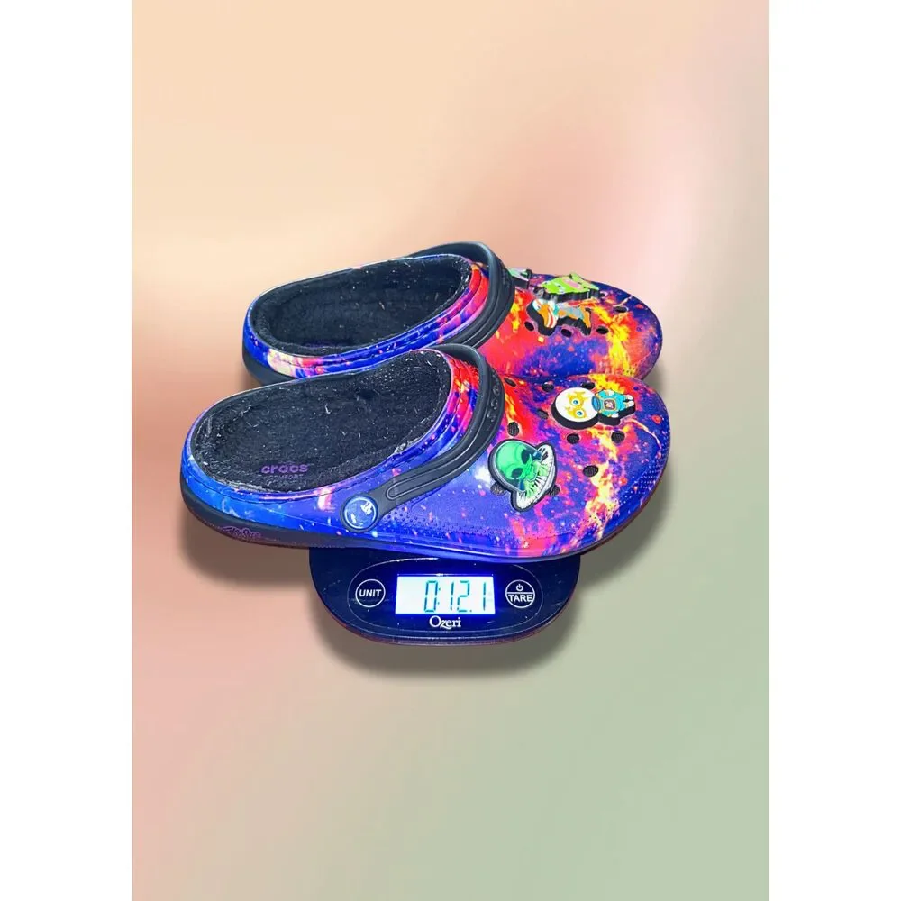 Crocs Classic Lined Galaxy Space Alien Clogs Kids J5 Blue Purple Black w Jibbitz